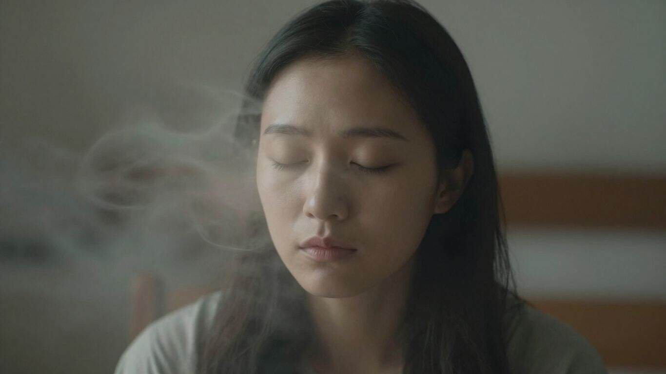 Person with eyes closed, mind wandering.